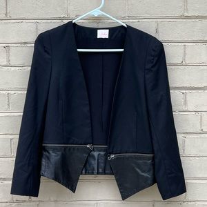 EUC Parker Size S Wool with Leather Trim Open Front Blazer